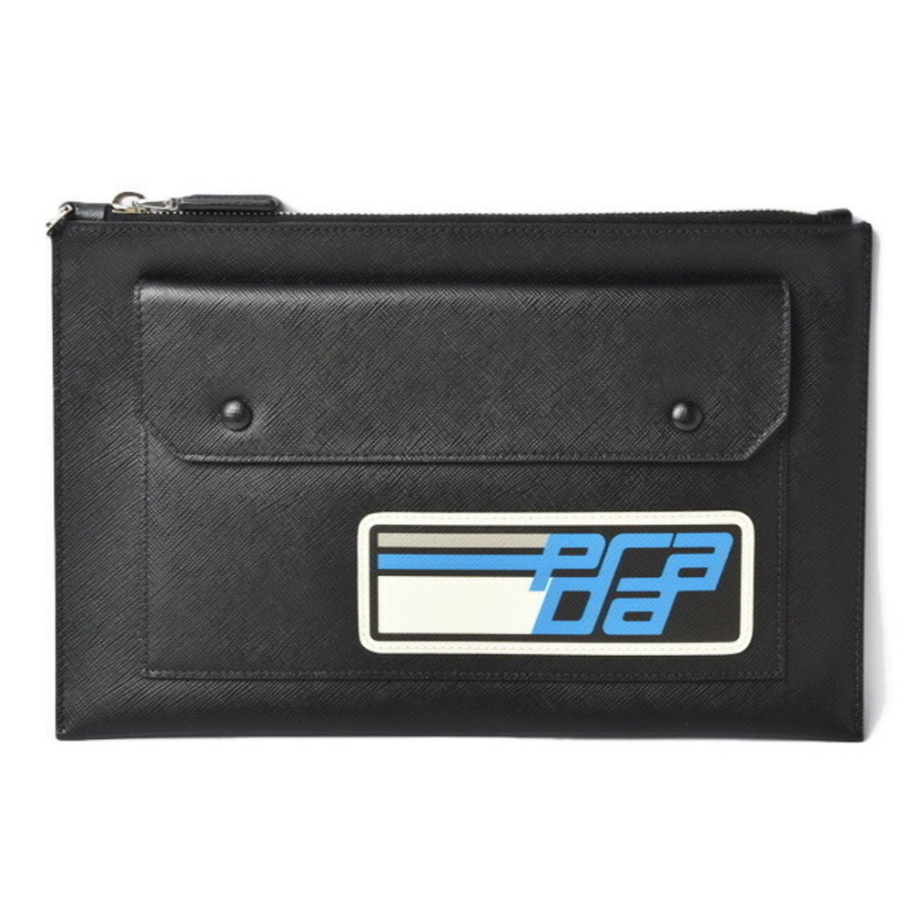 Prada Black Patchwork Pouch Saffiano Bag Clutch - image 2